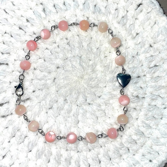 Handmade Pink Cats Eye Anklet - Picture 3 of 8